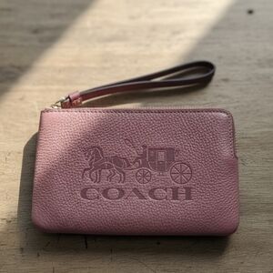 Coach Corner Zip Wristlet With Horse And Carriage Rose Multi (NWT)
